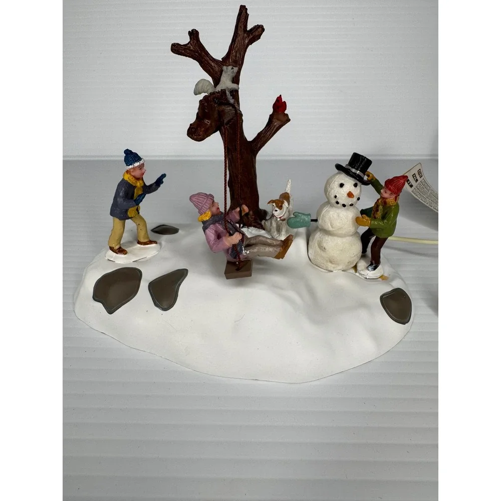 Lemax Tire Swing Twirl 84354 Animated Christmas Village Tabletop Snowman Dog